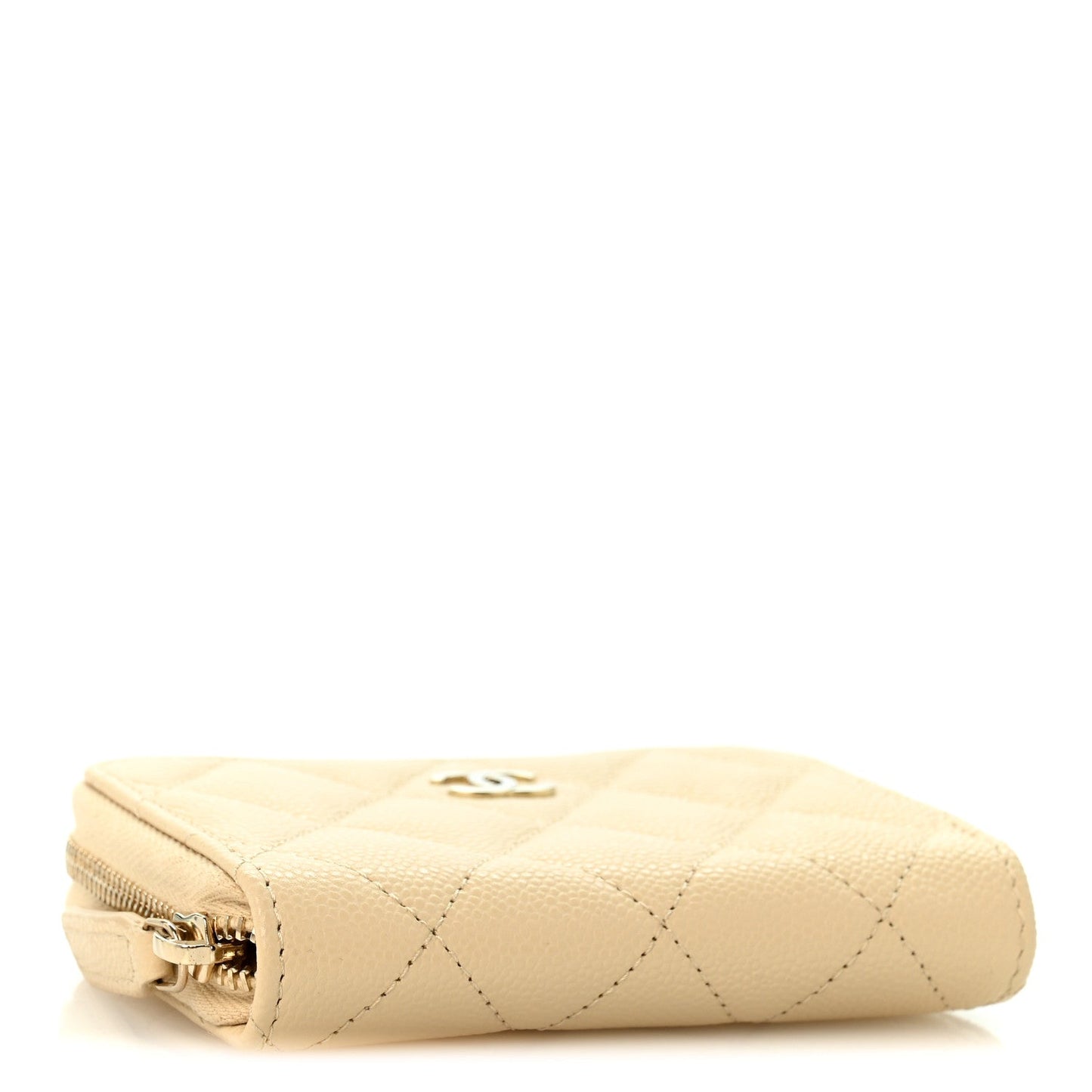 Caviar Quilted Zip Around Coin Purse Beige