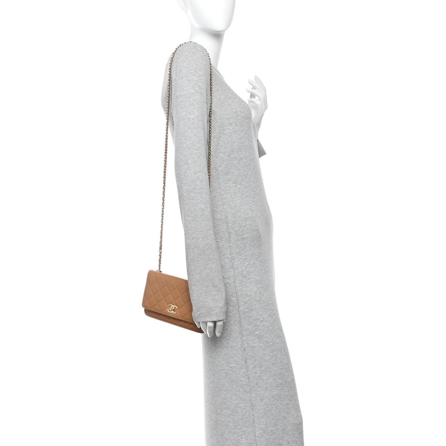 Lambskin Quilted Trendy CC Wallet On Chain WOC Beige