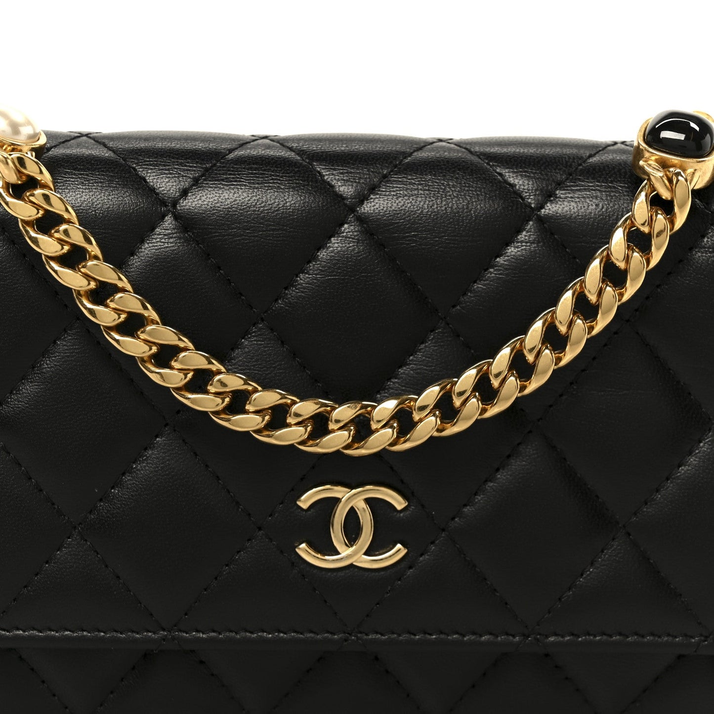 Lambskin Quilted CC Pearl Enamel Clutch on Chain WOC Black