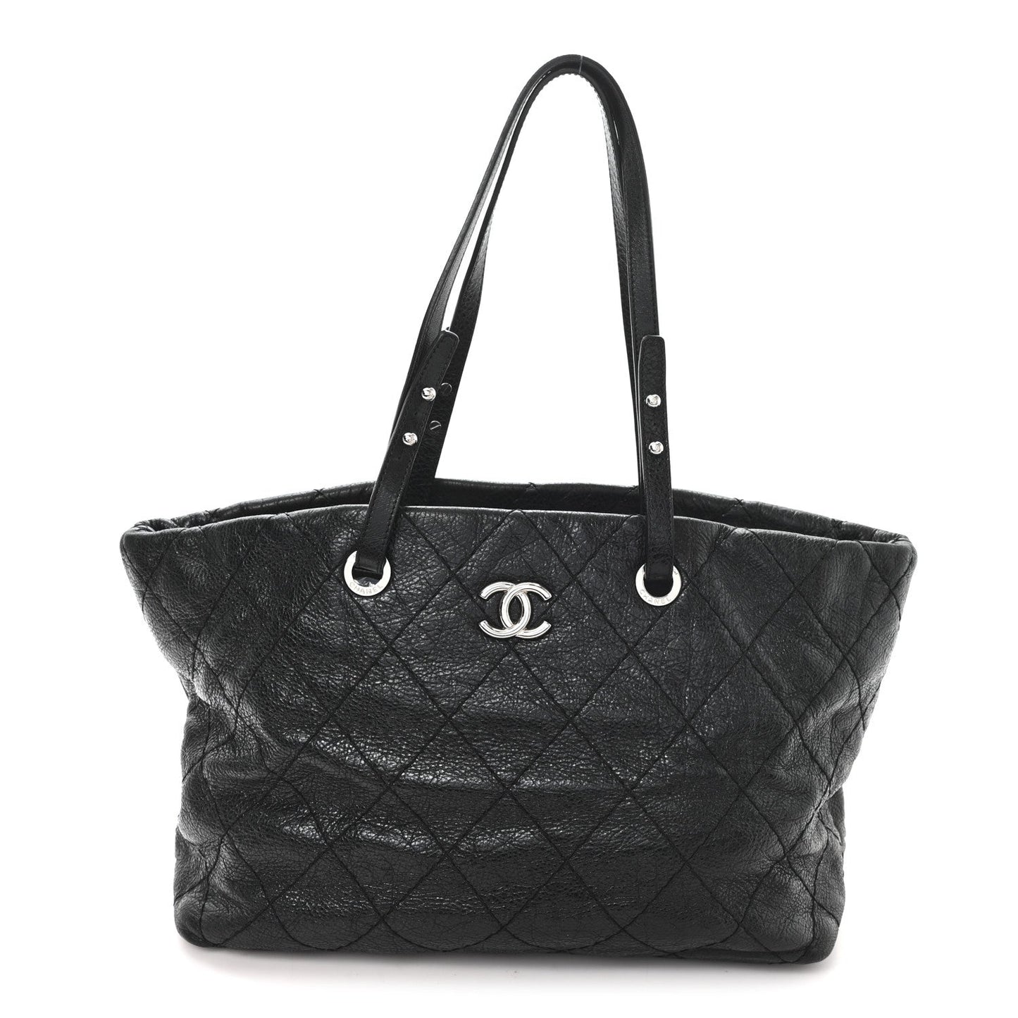 Glazed Calfskin Large On The Road Tote Black