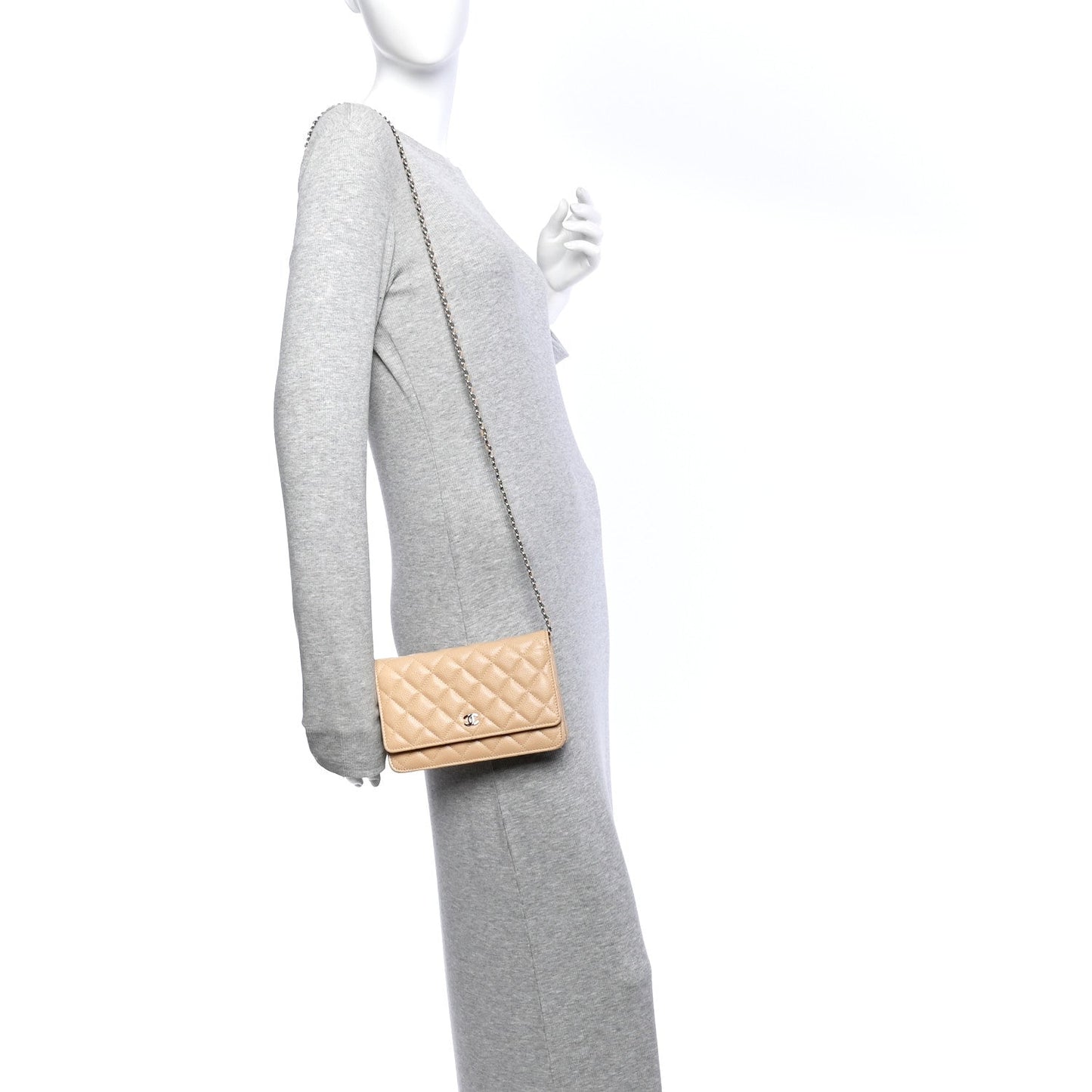 Caviar Quilted Wallet on Chain WOC Beige