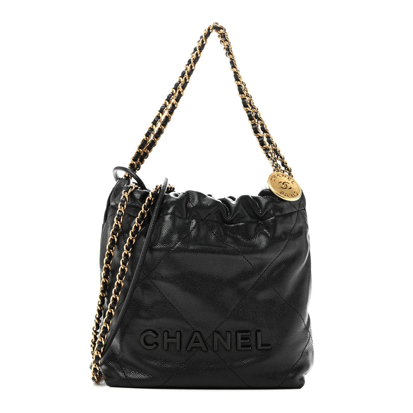 Shiny Caviar Quilted Monochrome Mini Chanel 22 Black