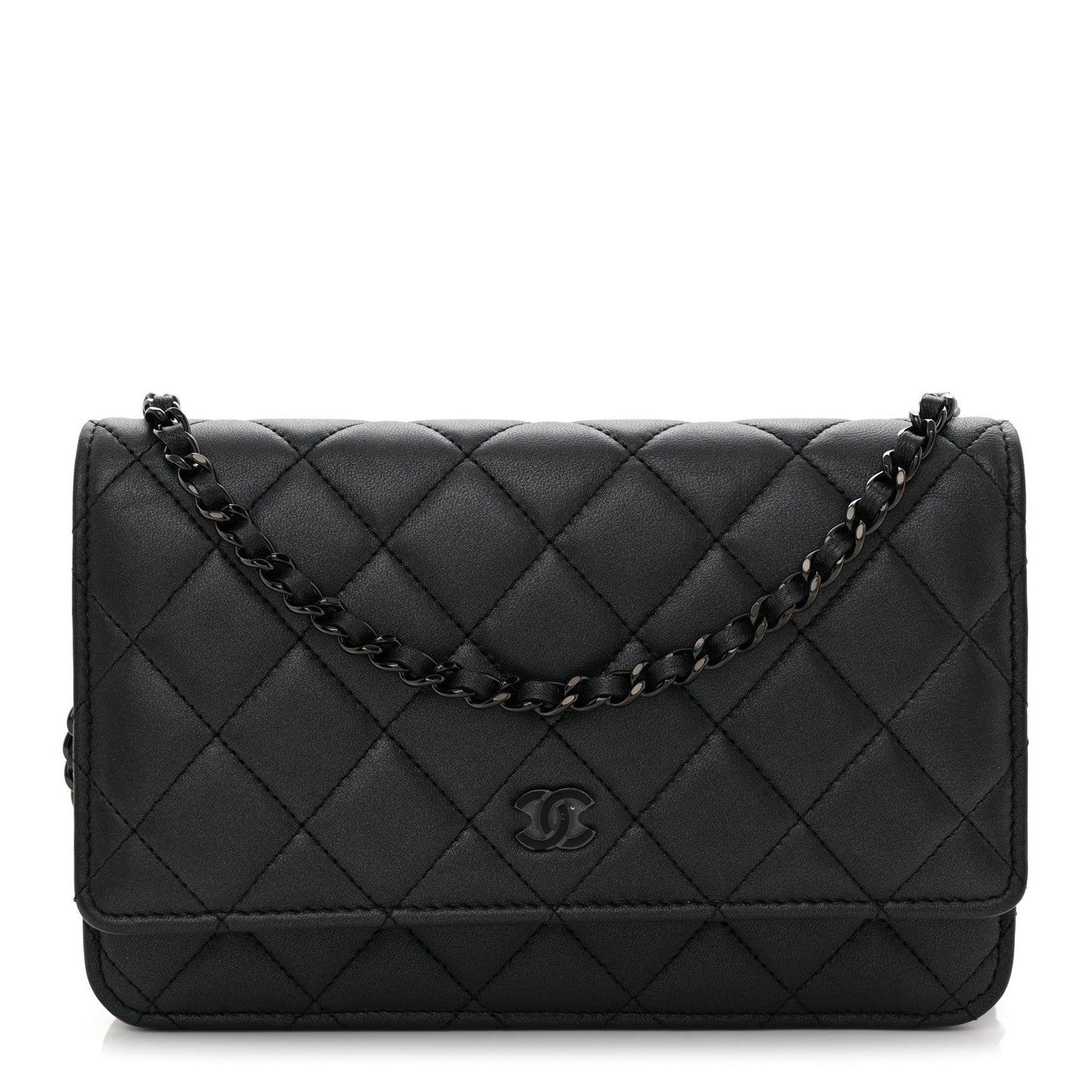 Pearly Lambskin Quilted Wallet On Chain WOC So Black