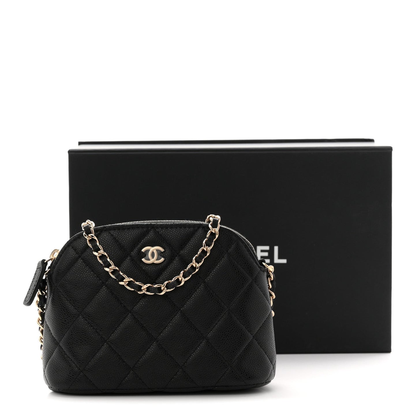 Caviar Quilted Mini Classic Clutch With Chain Black