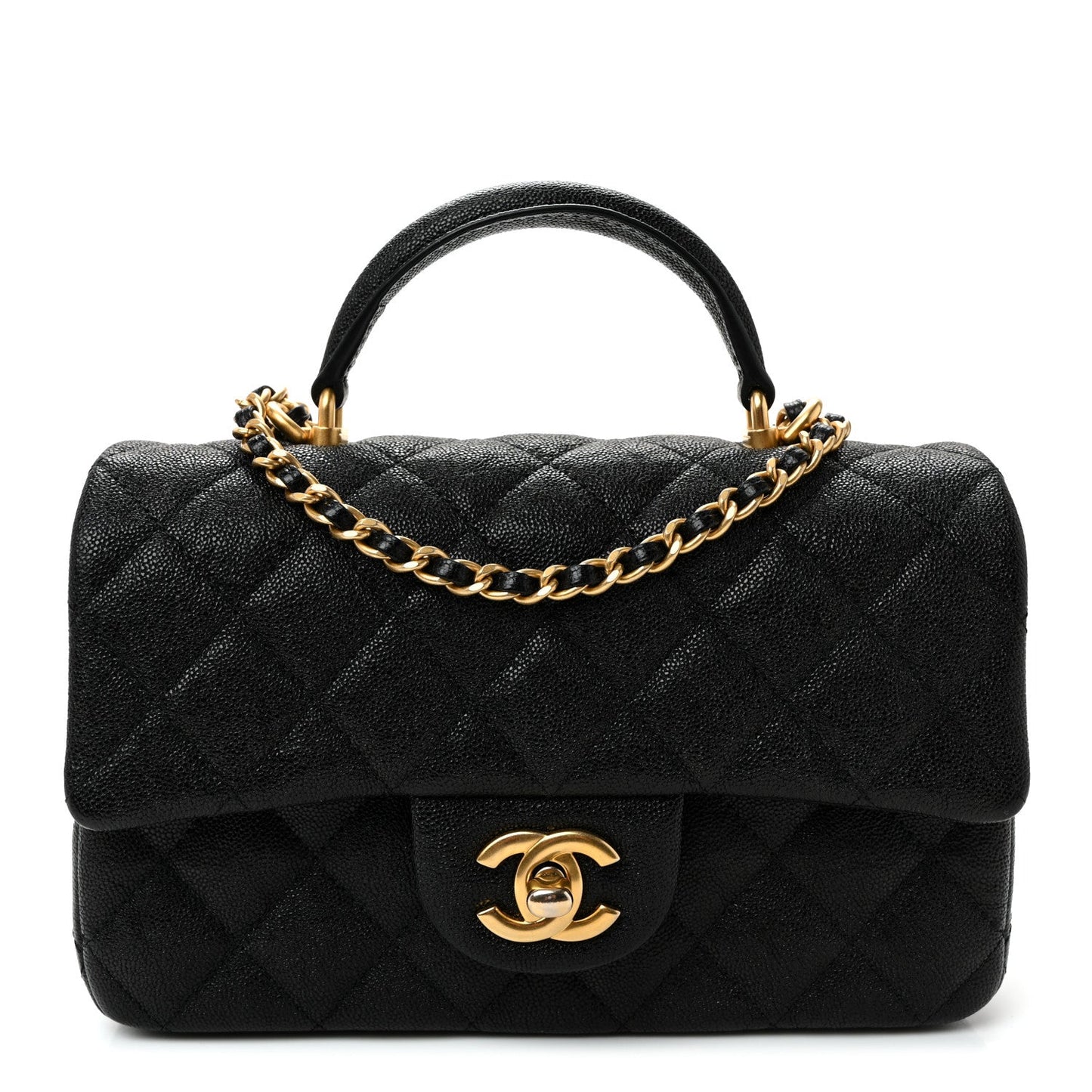 Caviar Quilted Mini Top Handle Rectangular Flap Black