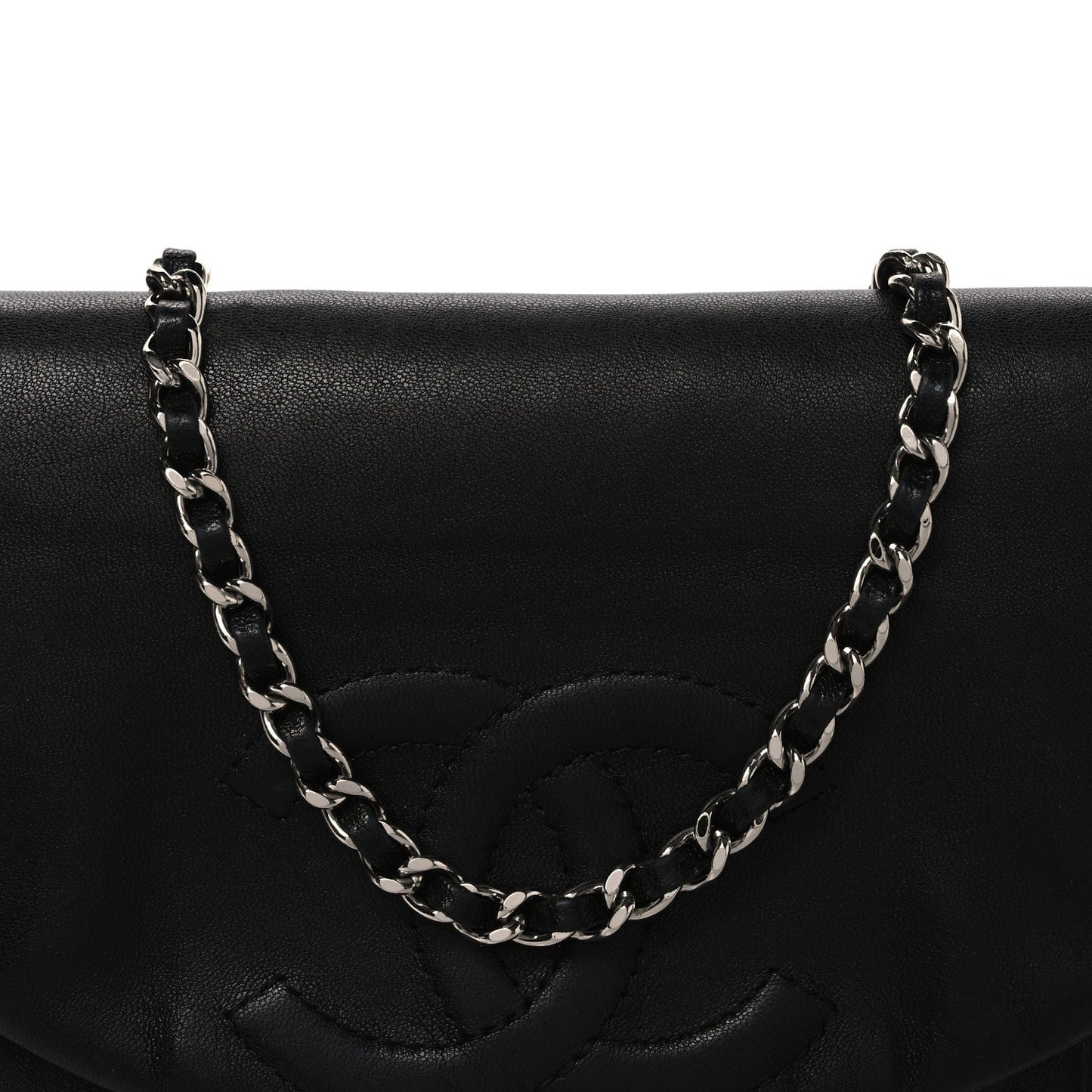 Lambskin Half Moon Wallet On Chain WOC Black