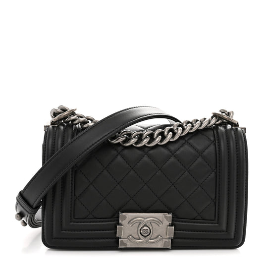 Lambskin Quilted Small Boy Flap Black