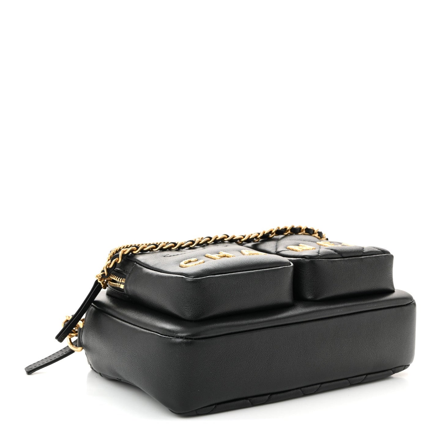 Calfskin Quilted Small Camera Case Black