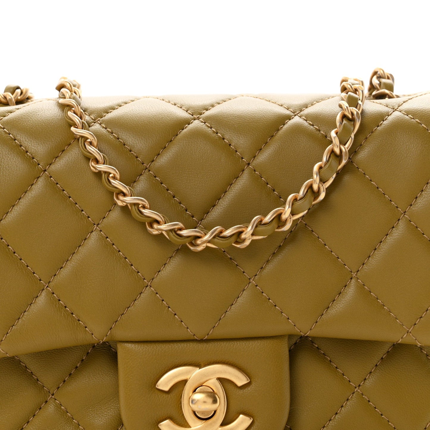 Lambskin Quilted Mini Pearl Crush Flap Green