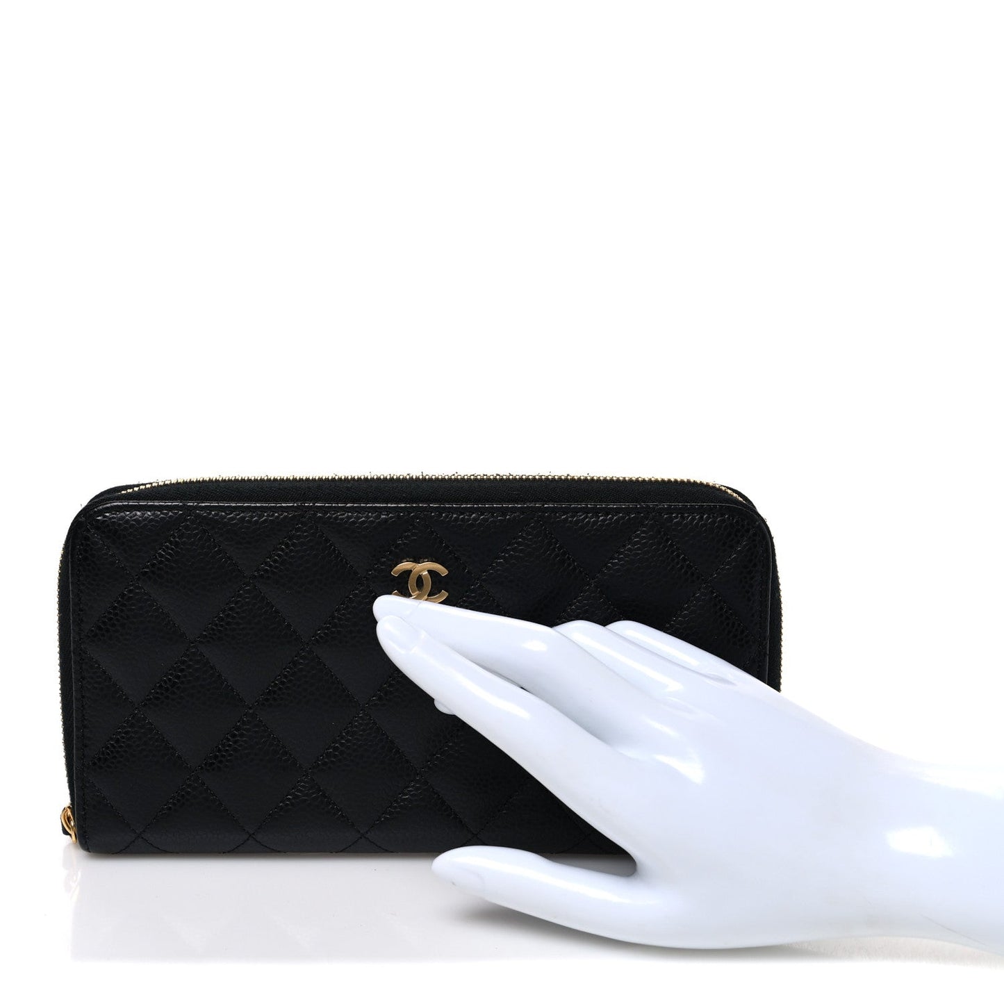 Caviar Quilted Large Gusset Zip Around Wallet Black
