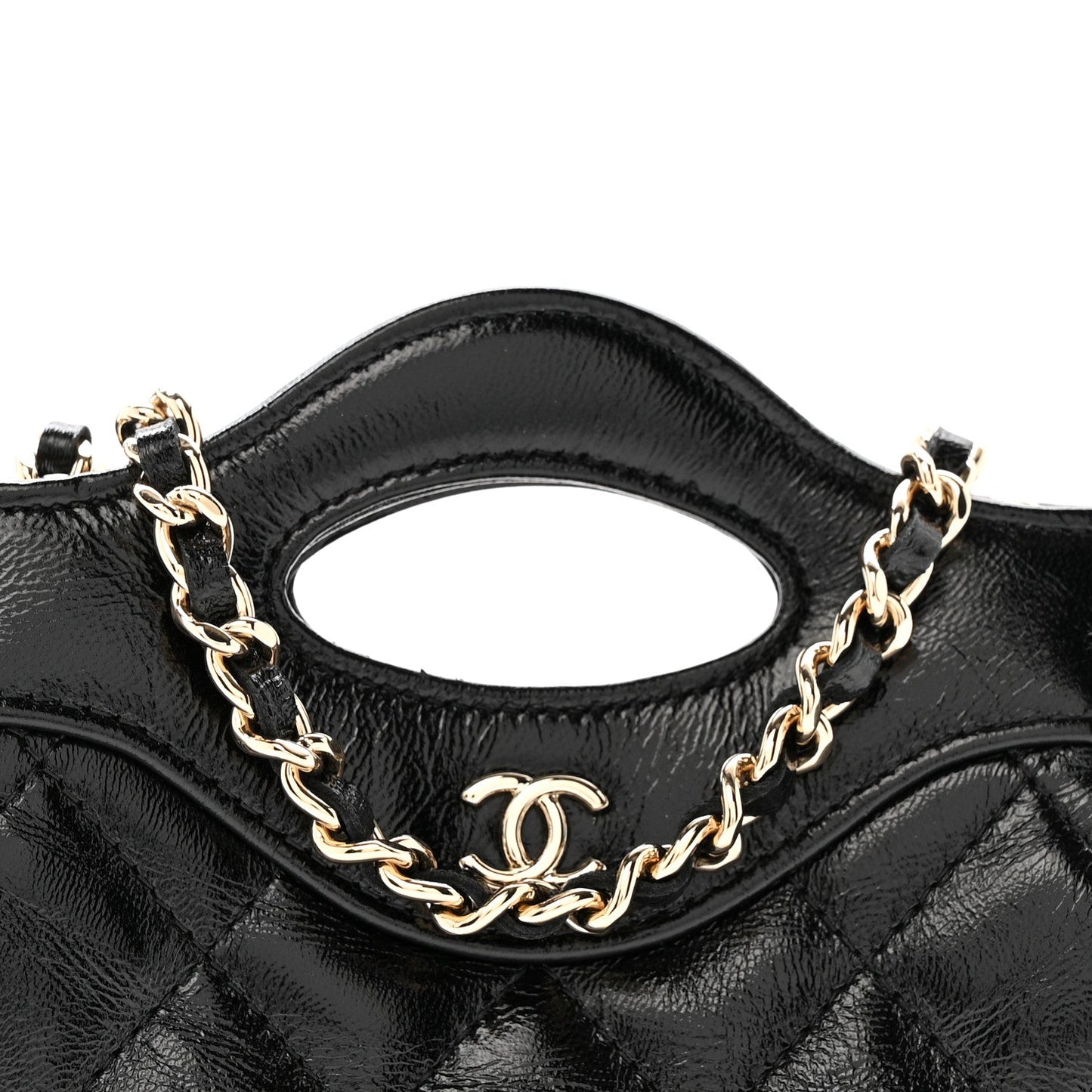 Shiny Lambskin Quilted Micro 31 Clutch With Chain Black