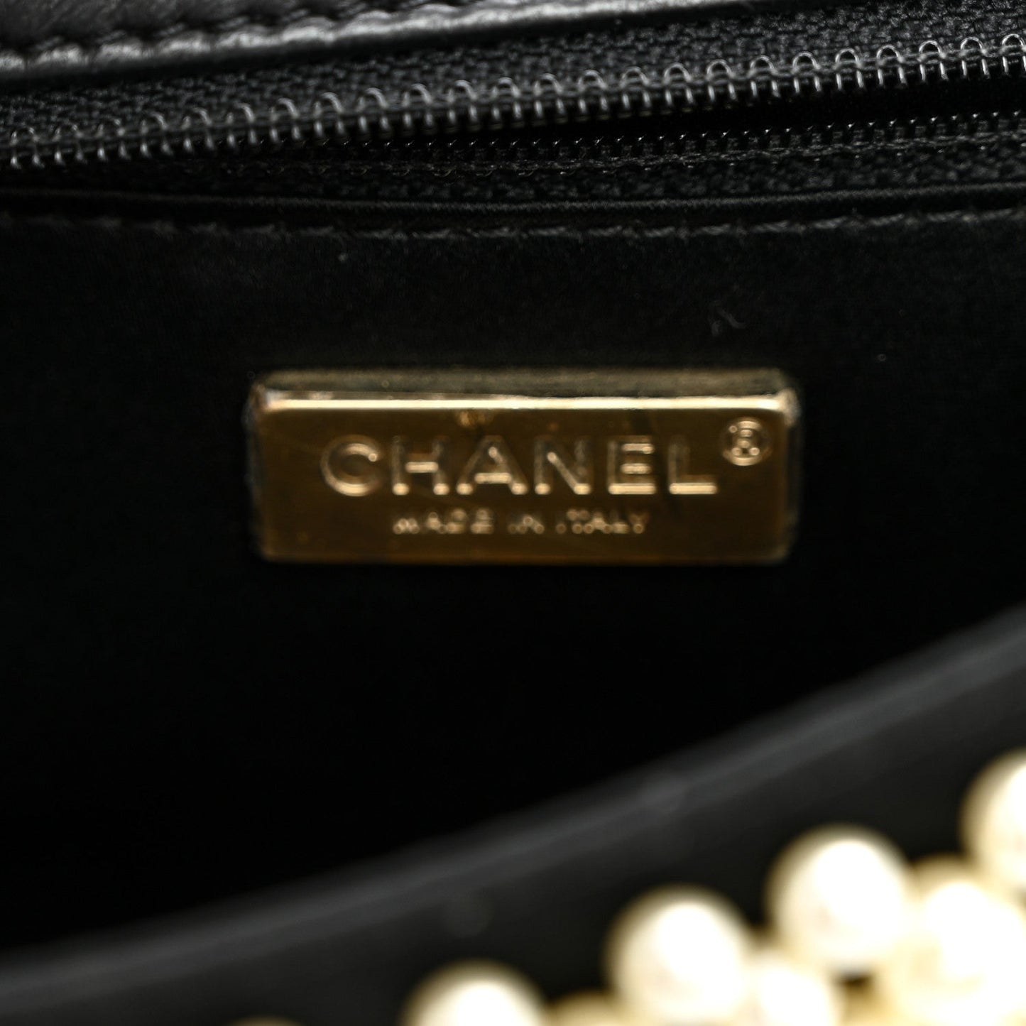 Satin Lambskin Pearl On Mini Rectangular Flap Black