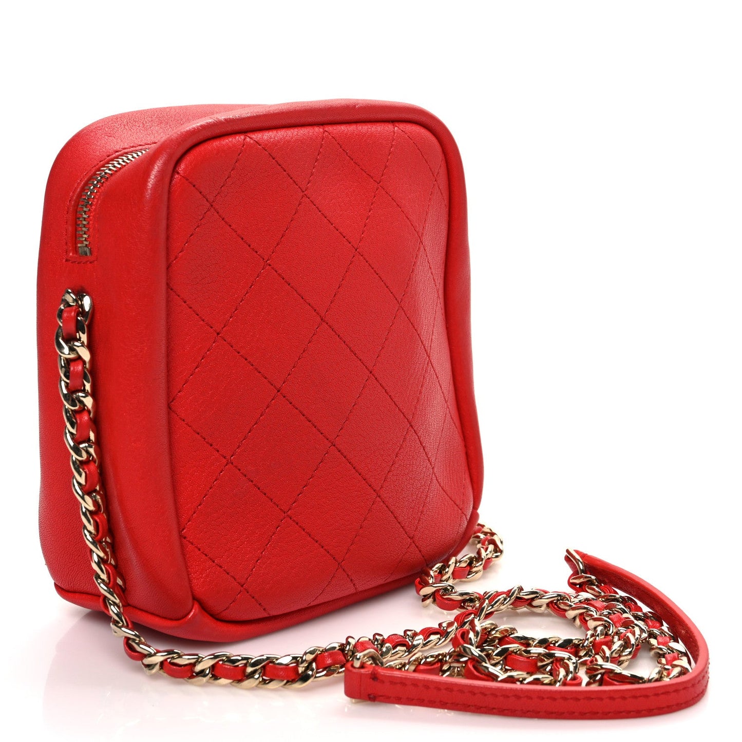 Goatskin Stitched Casual Trip North South Camera Case Red