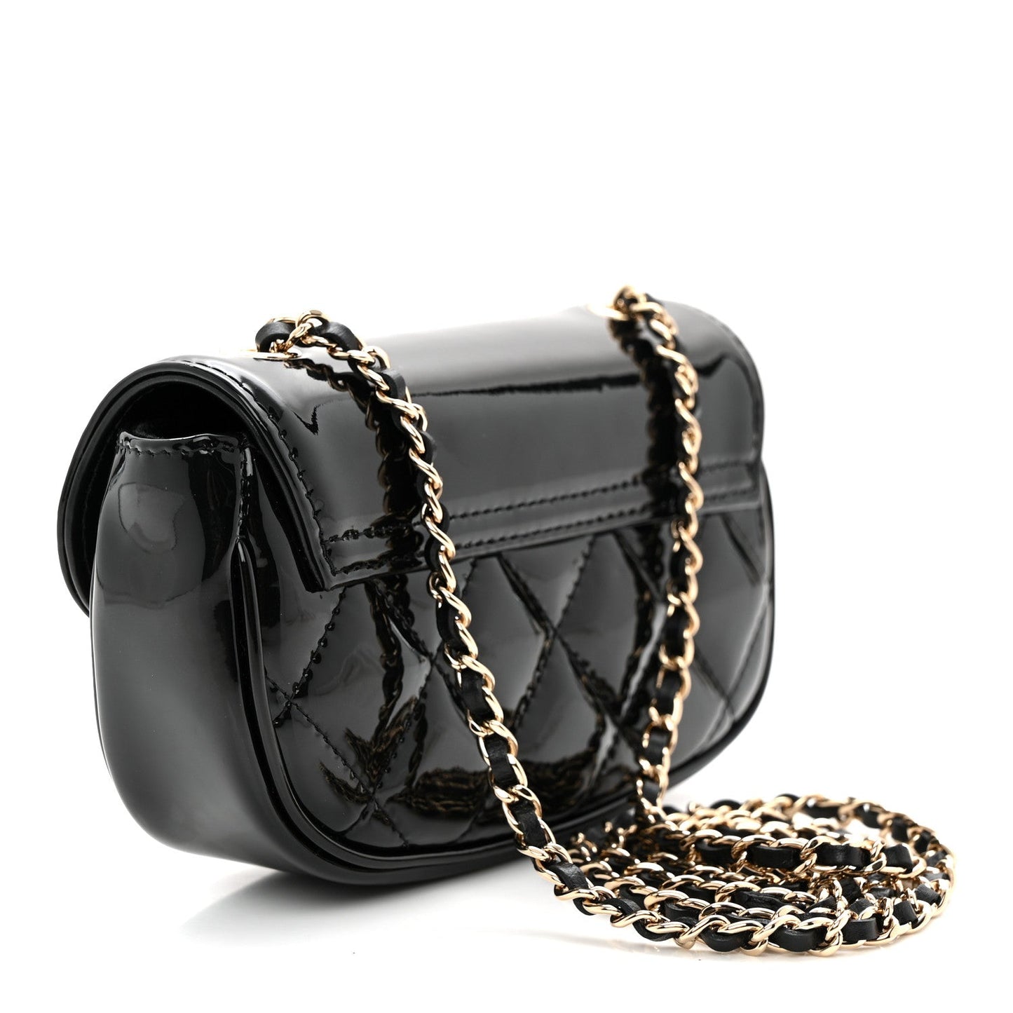 Patent Calfskin Quilted Mini Clutch Black