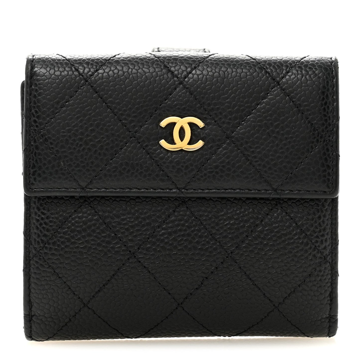 Caviar Quilted Compact French Flap Wallet Black