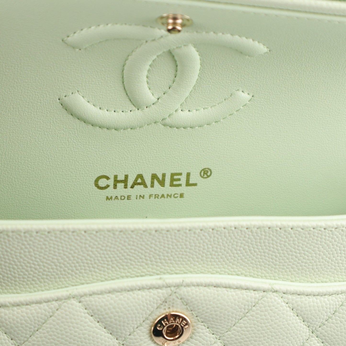 Caviar Quilted Small Double Flap Light Green
