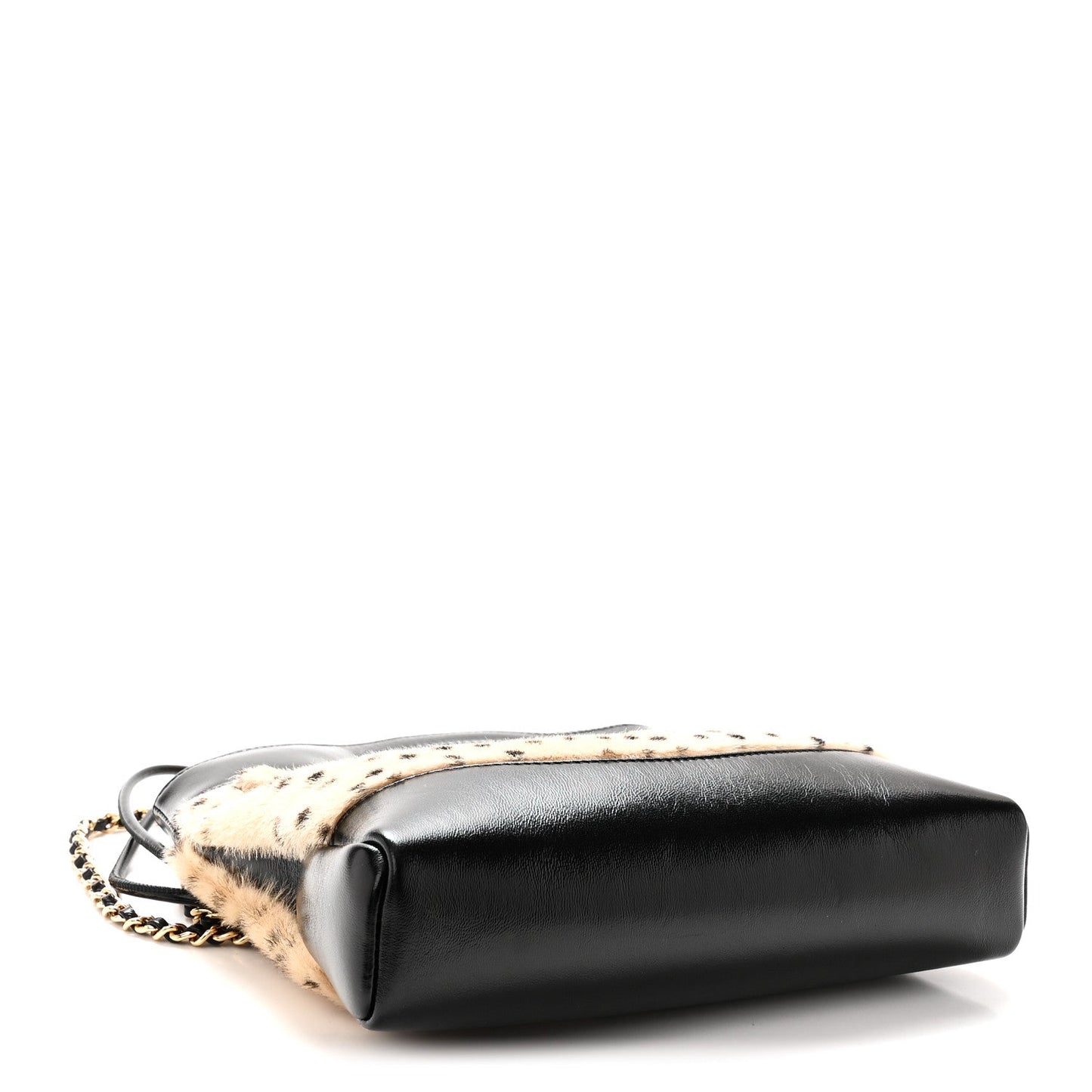 Shiny Lambskin Pony Hair Cheetah Printed Mini 31 Shopping Bag Light Beige Black