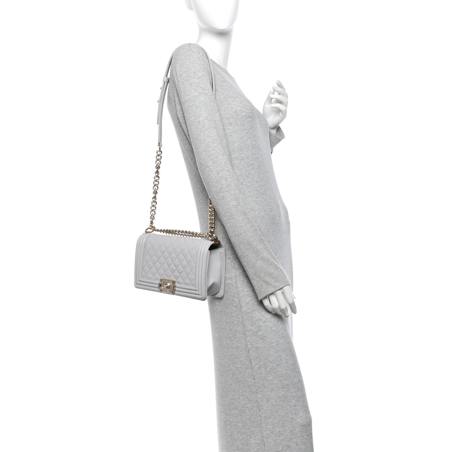 Caviar Quilted Medium Boy Flap Light Grey