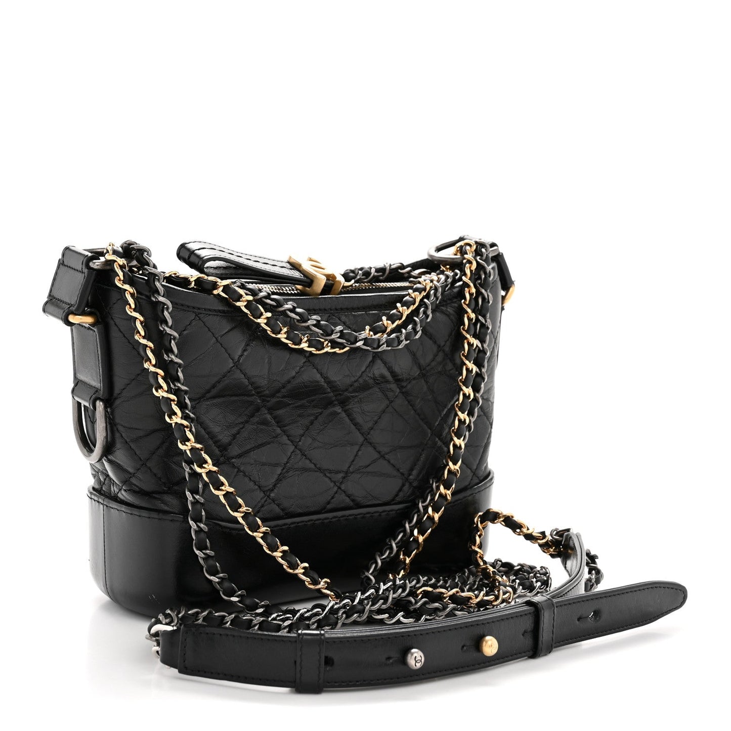Aged Calfskin Quilted Small Gabrielle Hobo Black