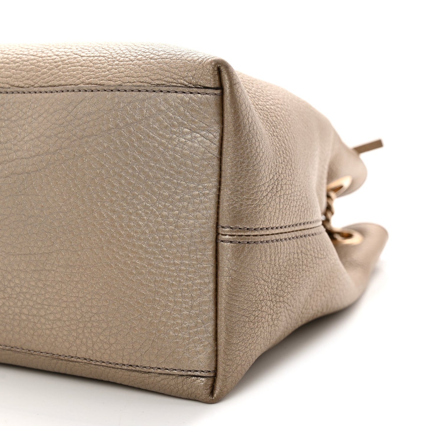 Metallic Pebbled Calfskin Medium Soho Chain Shoulder Bag Golden Beige