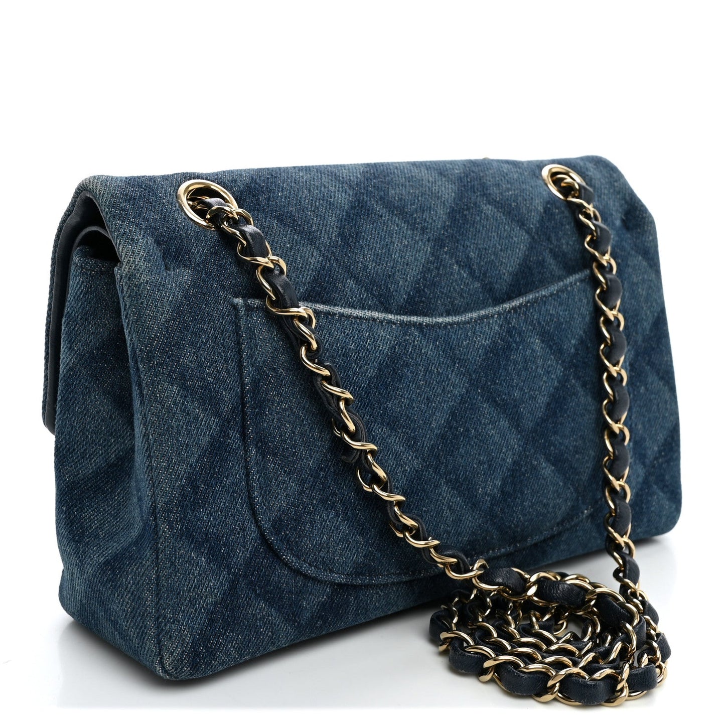 Printed Denim Quilted Small Double Flap Light Blue