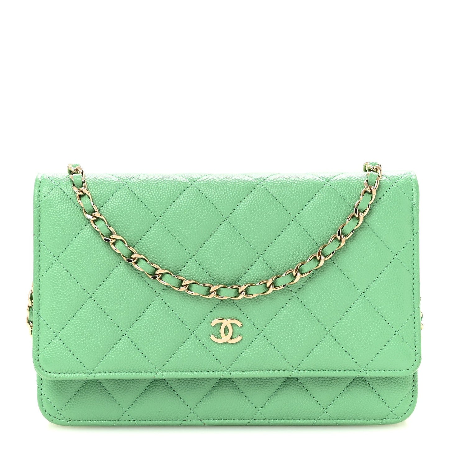 Caviar Quilted Wallet On Chain WOC Green