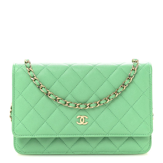 Caviar Quilted Wallet On Chain WOC Green