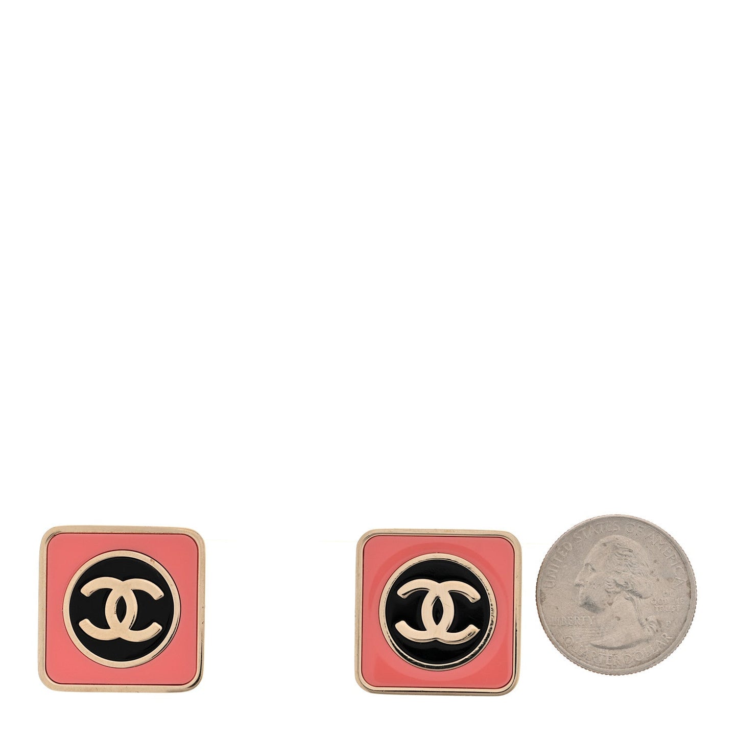 Metal Enamel CC Square Earrings Gold Pink Black