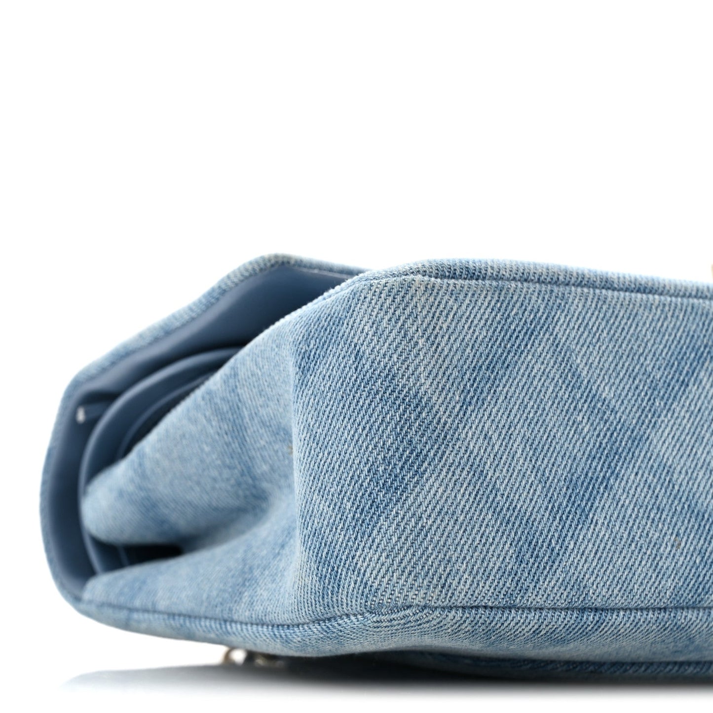 Printed Denim Quilted Medium Double Flap Light Blue