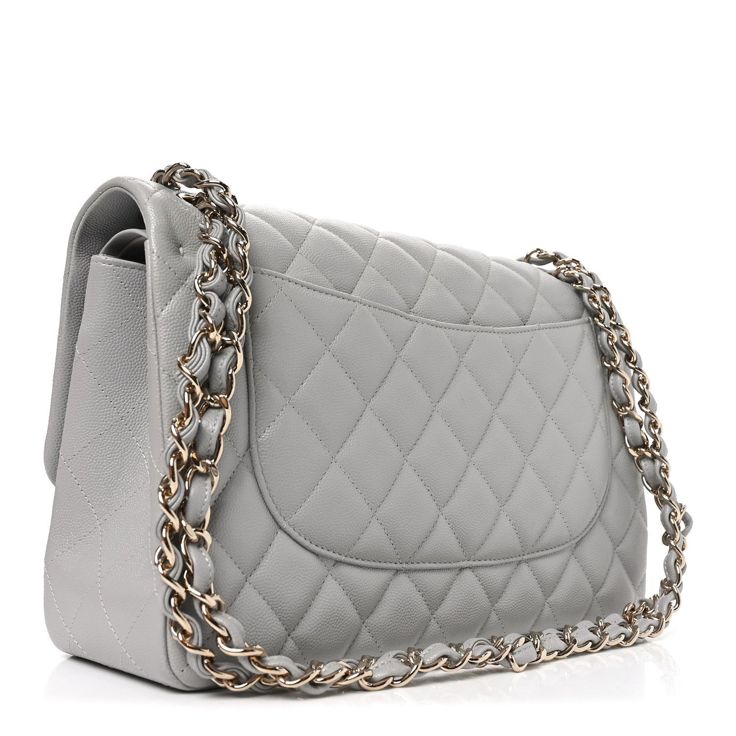 Caviar Quilted Jumbo Double Flap Grey