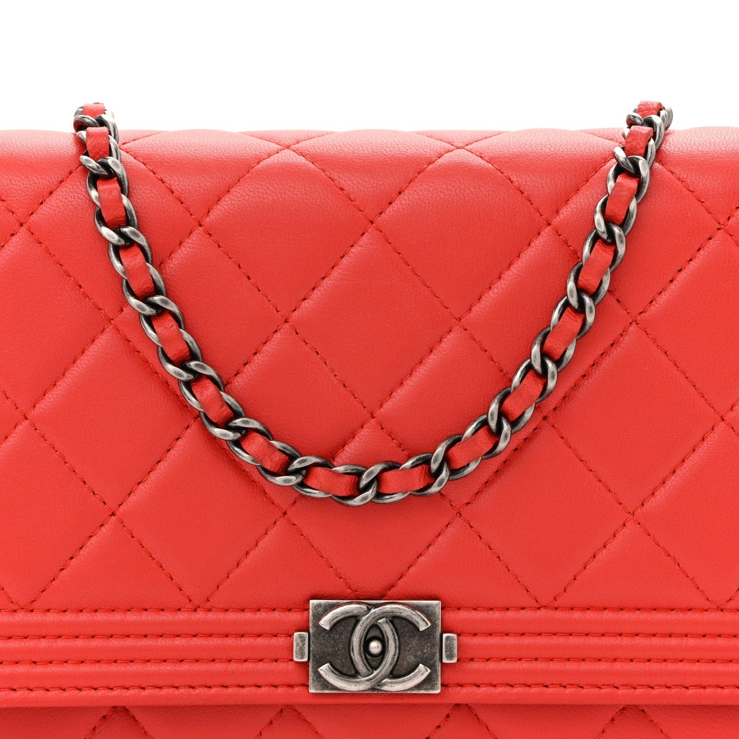 Lambskin Quilted Boy Wallet On Chain WOC Red