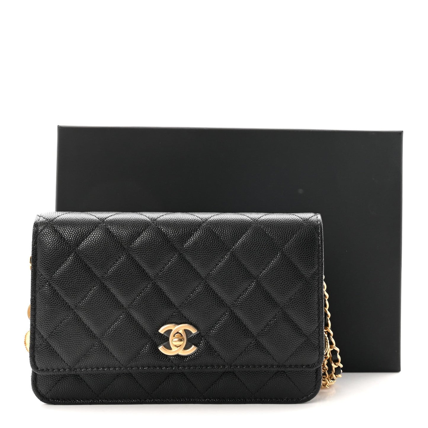 Caviar Quilted Medallion Wallet on Chain WOC Black