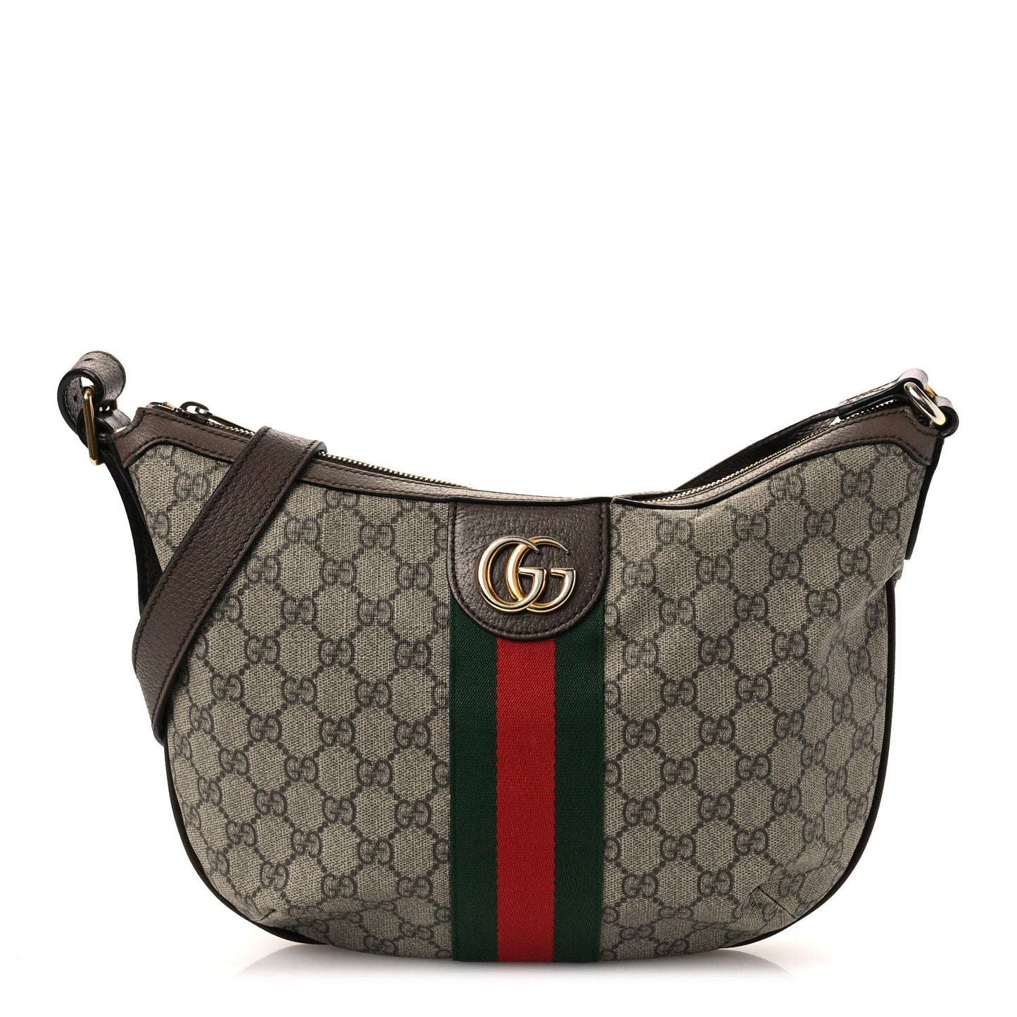 GG Supreme Monogram Web Small Ophidia Half Moon Hobo Brown