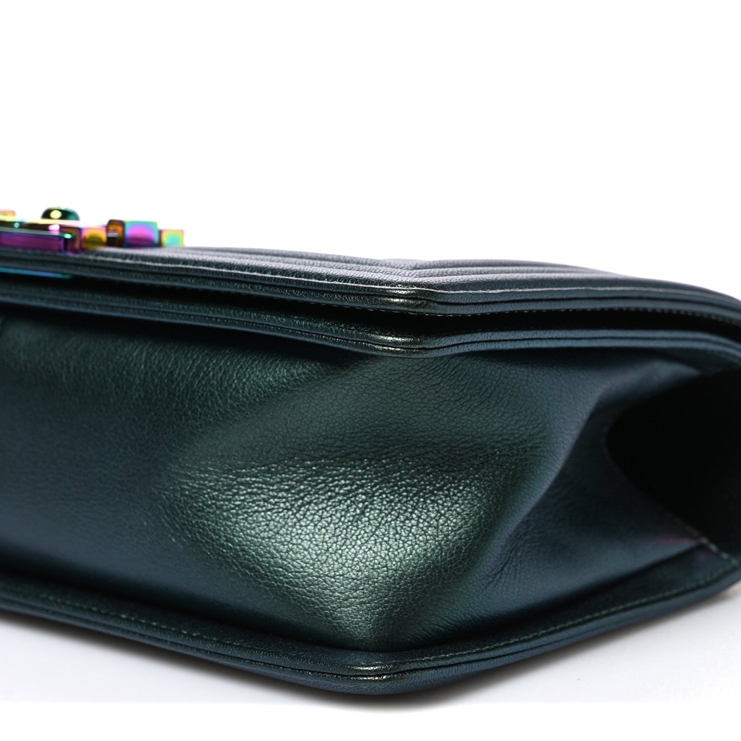 Iridescent Goatskin Quilted Medium Boy Flap Green