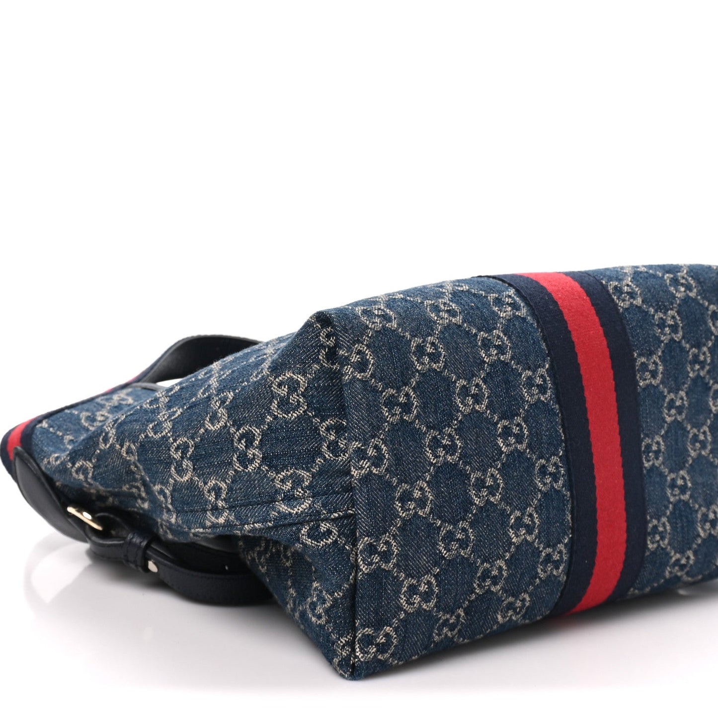 Denim GG Monogram Web Small Giglio Tote Blue White