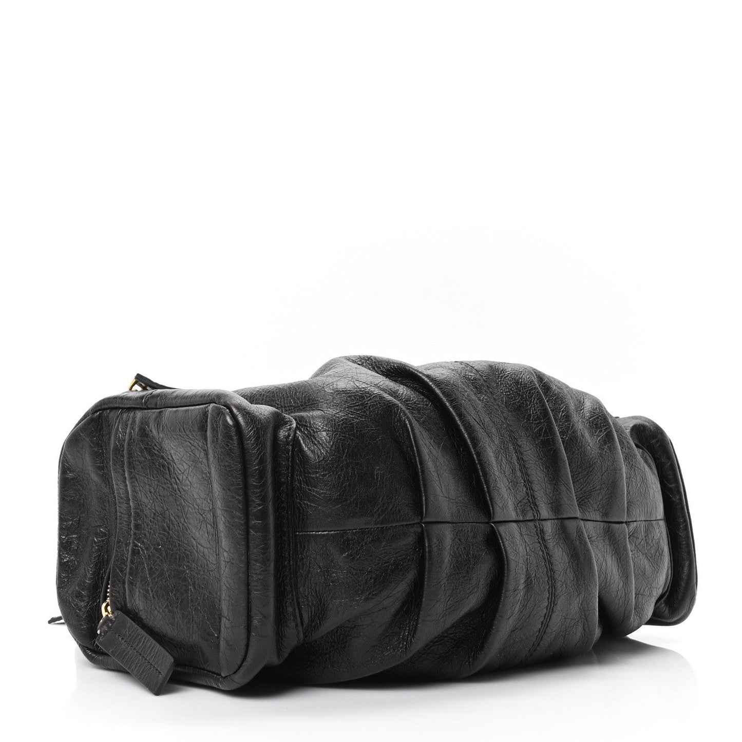 Crinkled Calfskin Large Grand Tour Multipocket Bag Black
