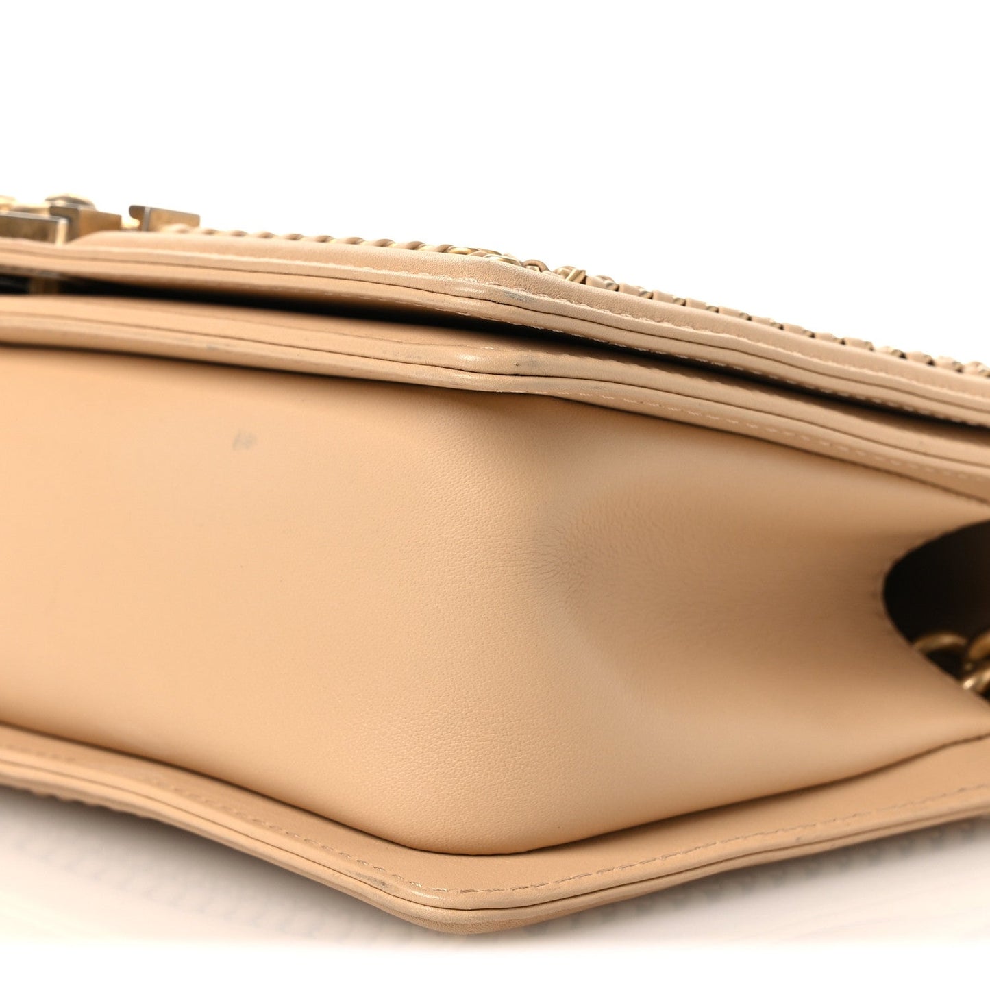 Calfskin Quilted Medium Boy Top Handle Flap Beige