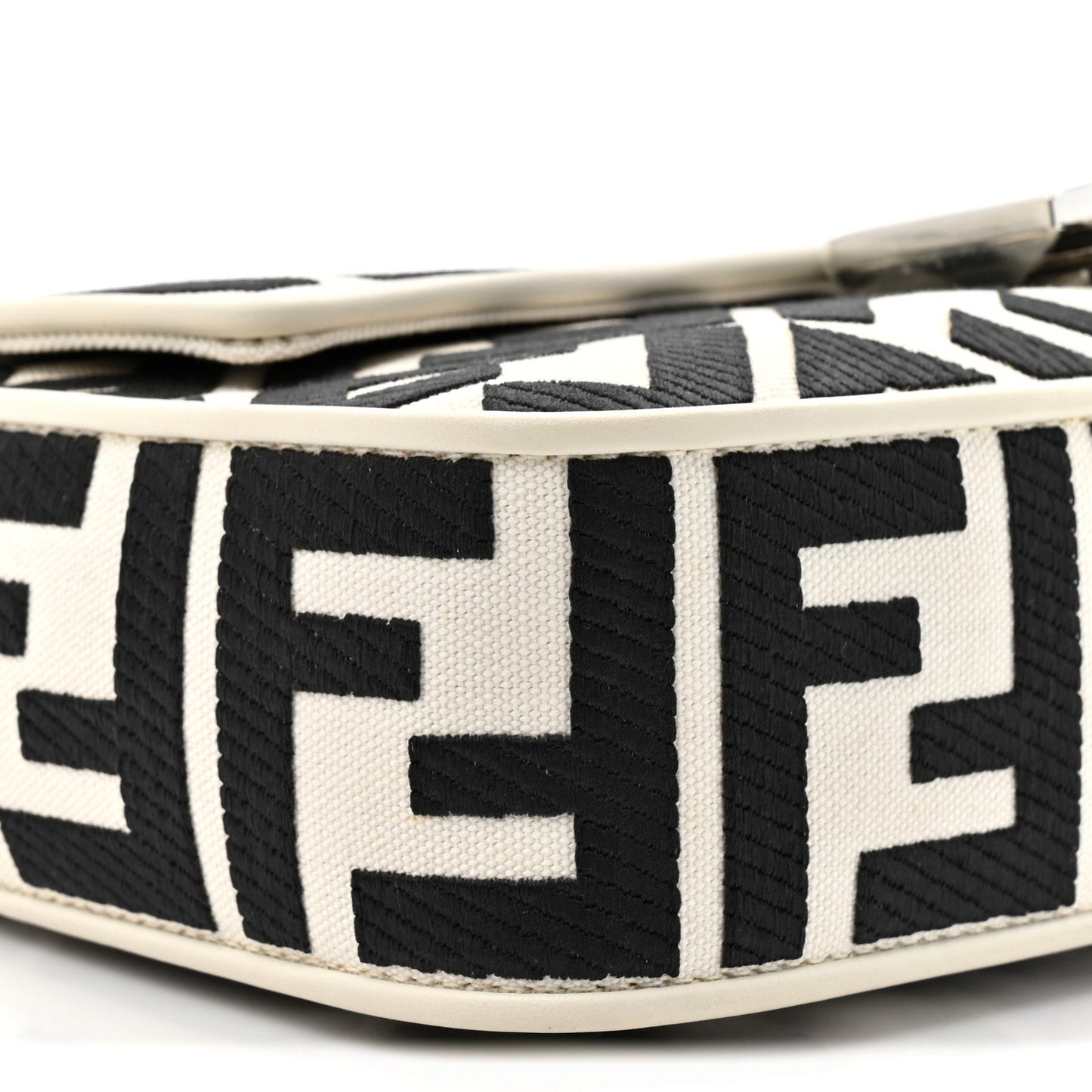 Canvas Vitello King FF Embroidered Baguette White Black
