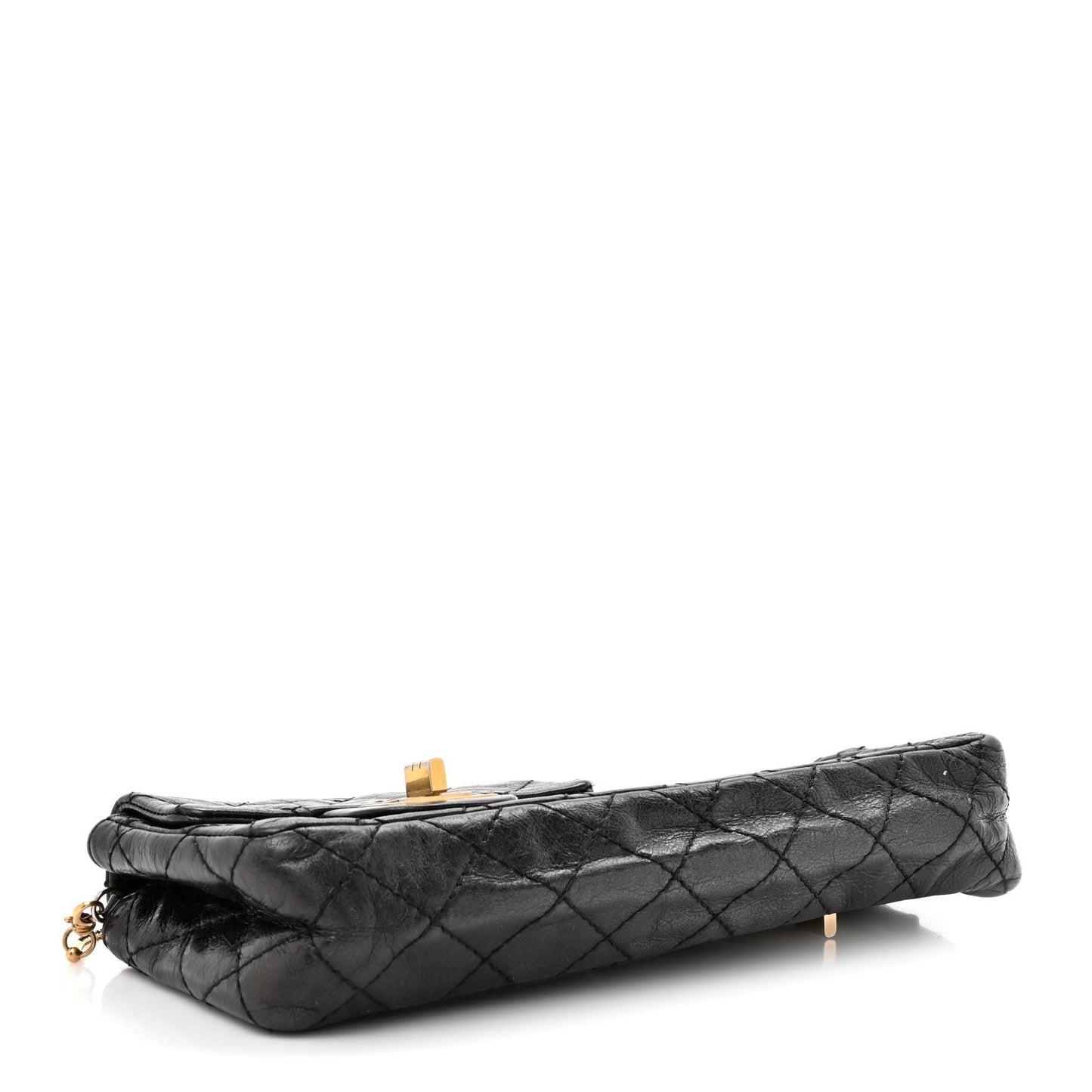 Glazed Calfskin Quilted Reissue Double Flap Clutch Black