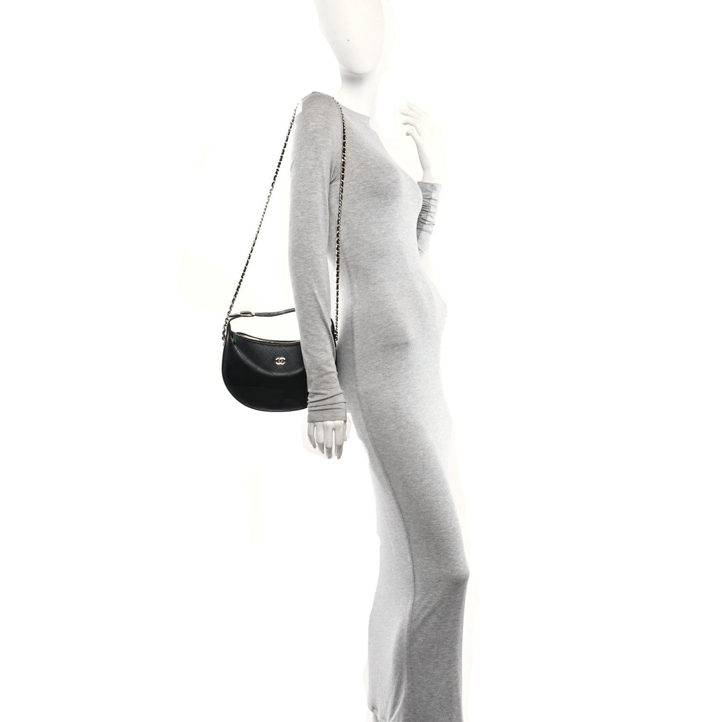 Lambskin Quilted Hobo Clutch With Chain Black