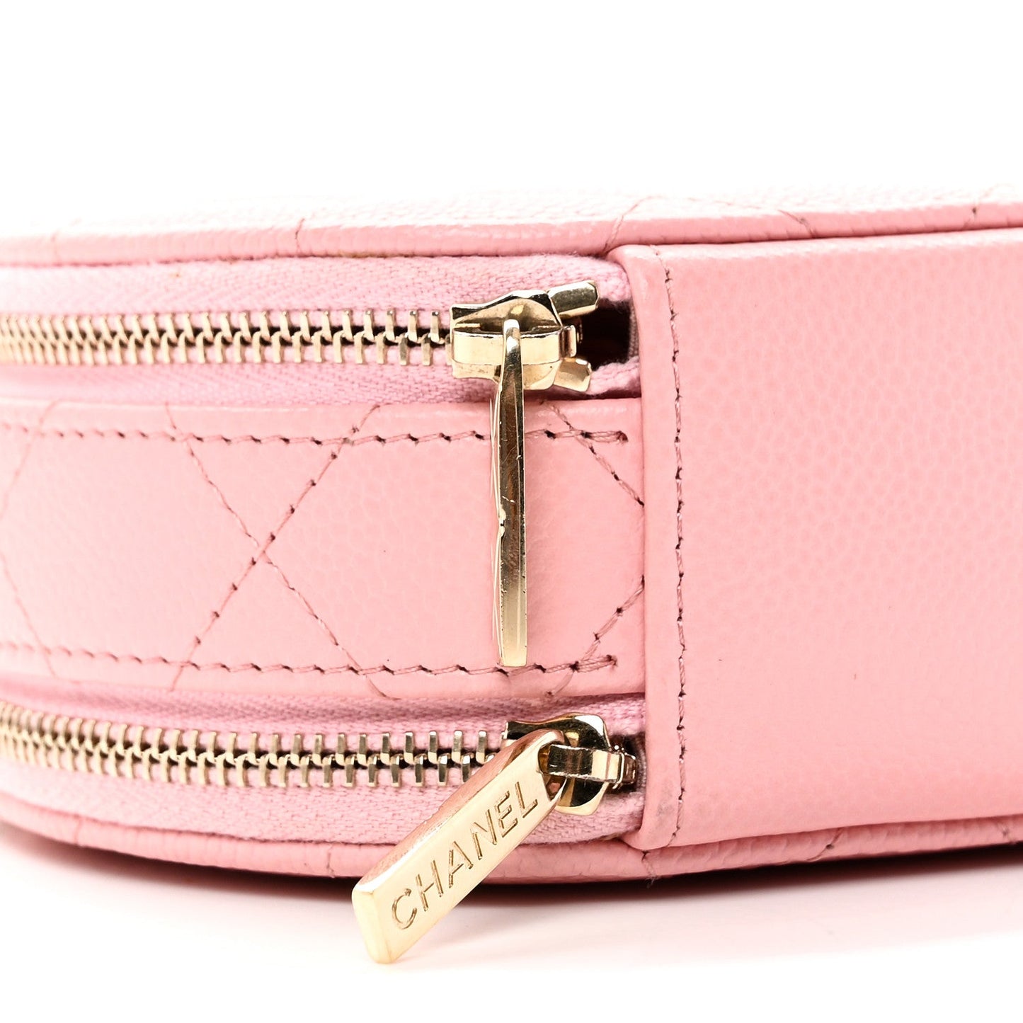 Caviar Quilted Round Handle With Care Vanity With Chain Pink
