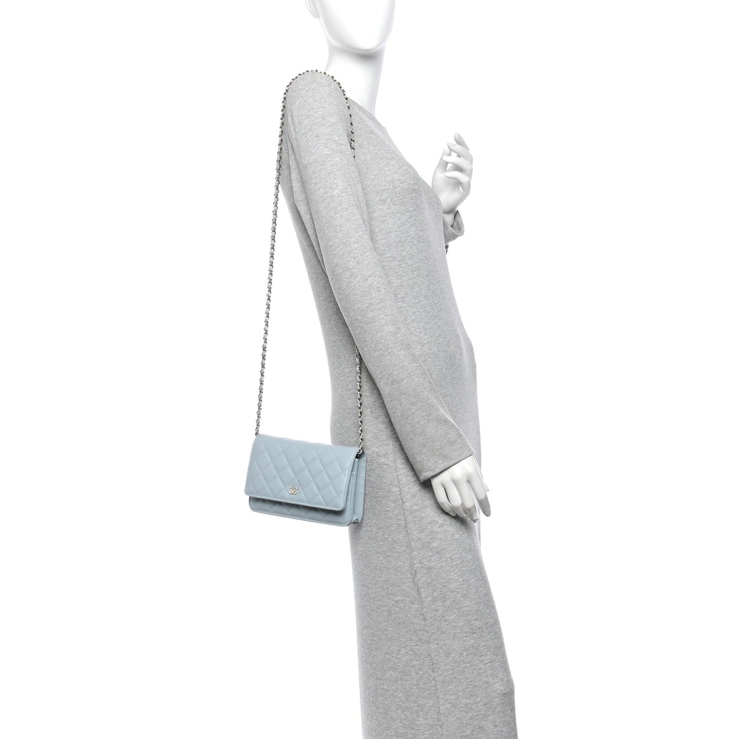 Caviar Quilted Wallet on Chain WOC Light Blue