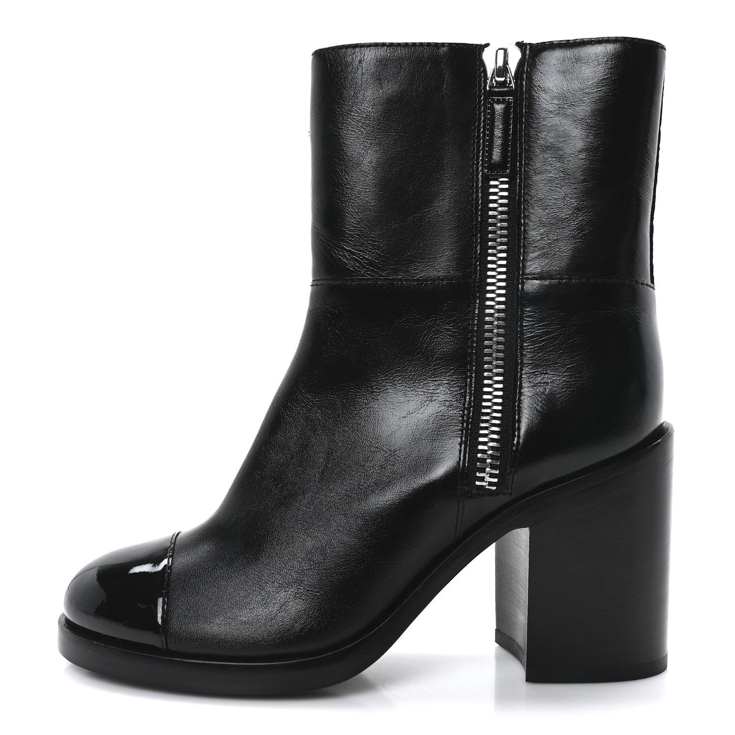 Calfskin Patent Quilted Cap Toe CC Boots 36 Black