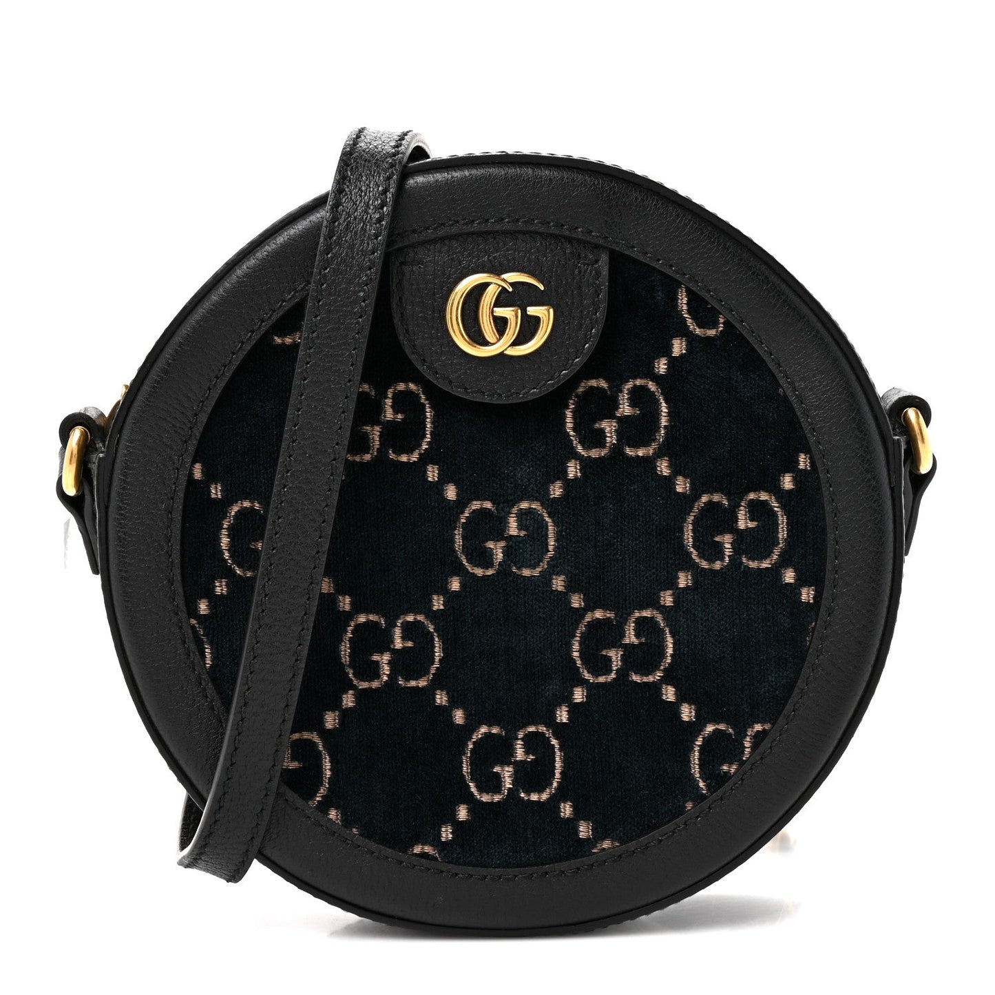 Velvet Calfskin GG Monogram Round Shoulder Bag Blue Beige