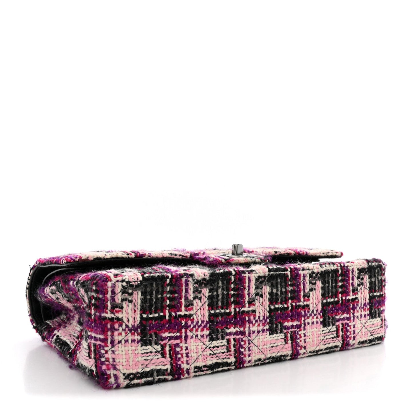 Tweed Quilted Medium Double Flap Pink Black