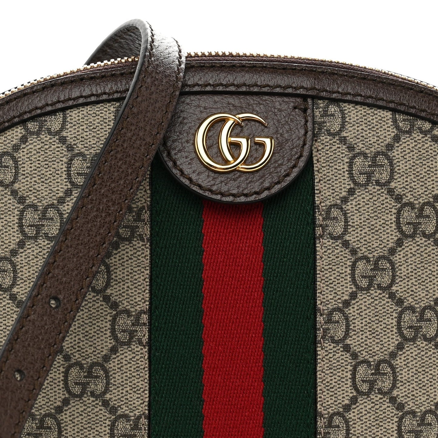 GG Supreme Monogram Textured Dollar Calfskin Web Small Ophidia Dome Shoulder Bag Beige Ebony New Acero
