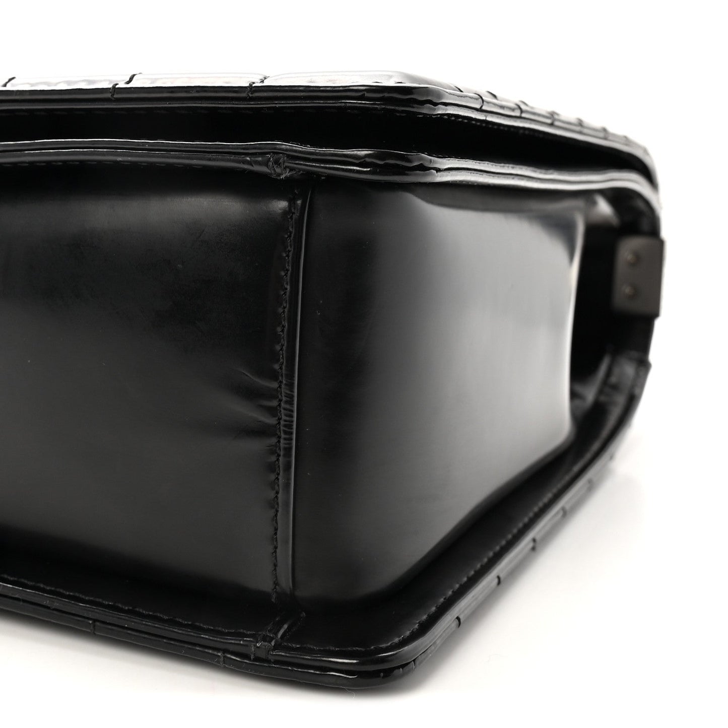 Glazed Calfskin Large Boy Flap Black