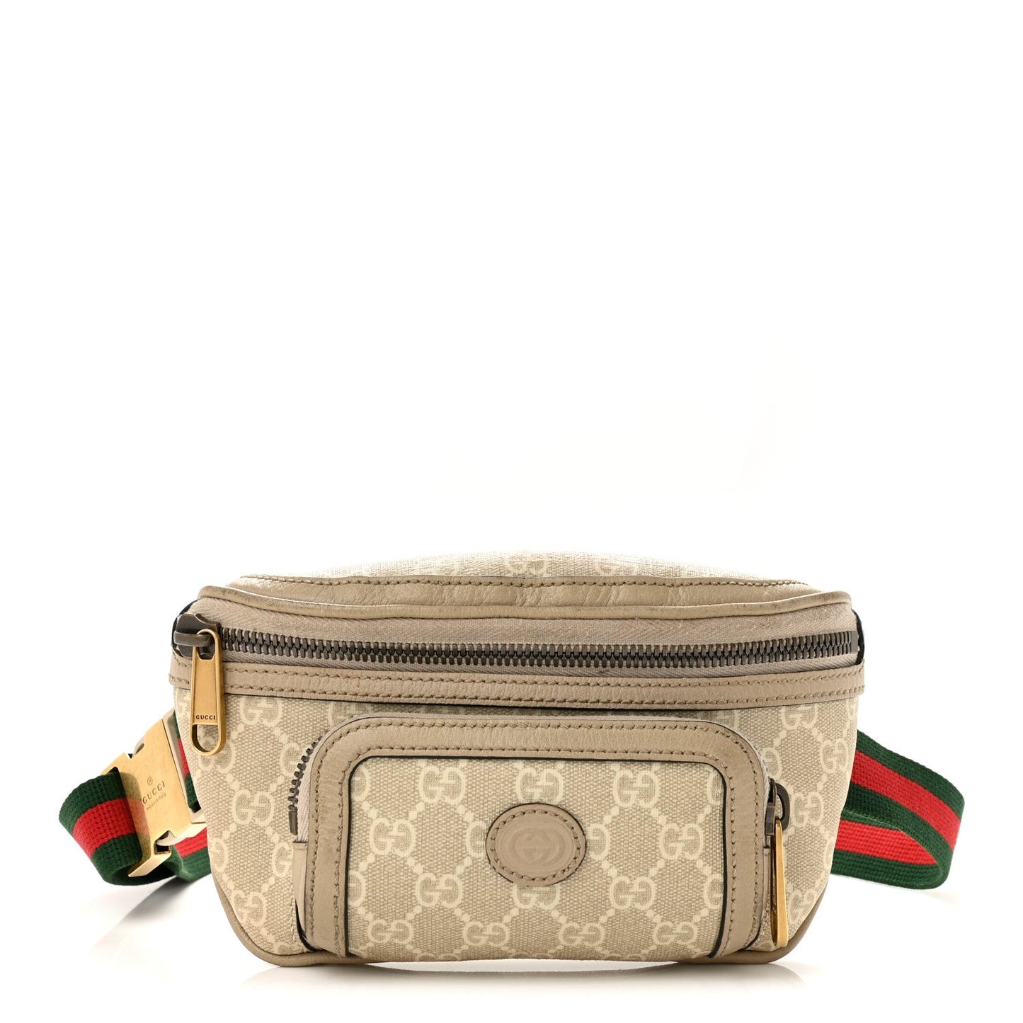 GG Supreme Monogram Textured Calfskin Web Retro Interlocking G Belt Bag Beige Mystic White Oatmeal