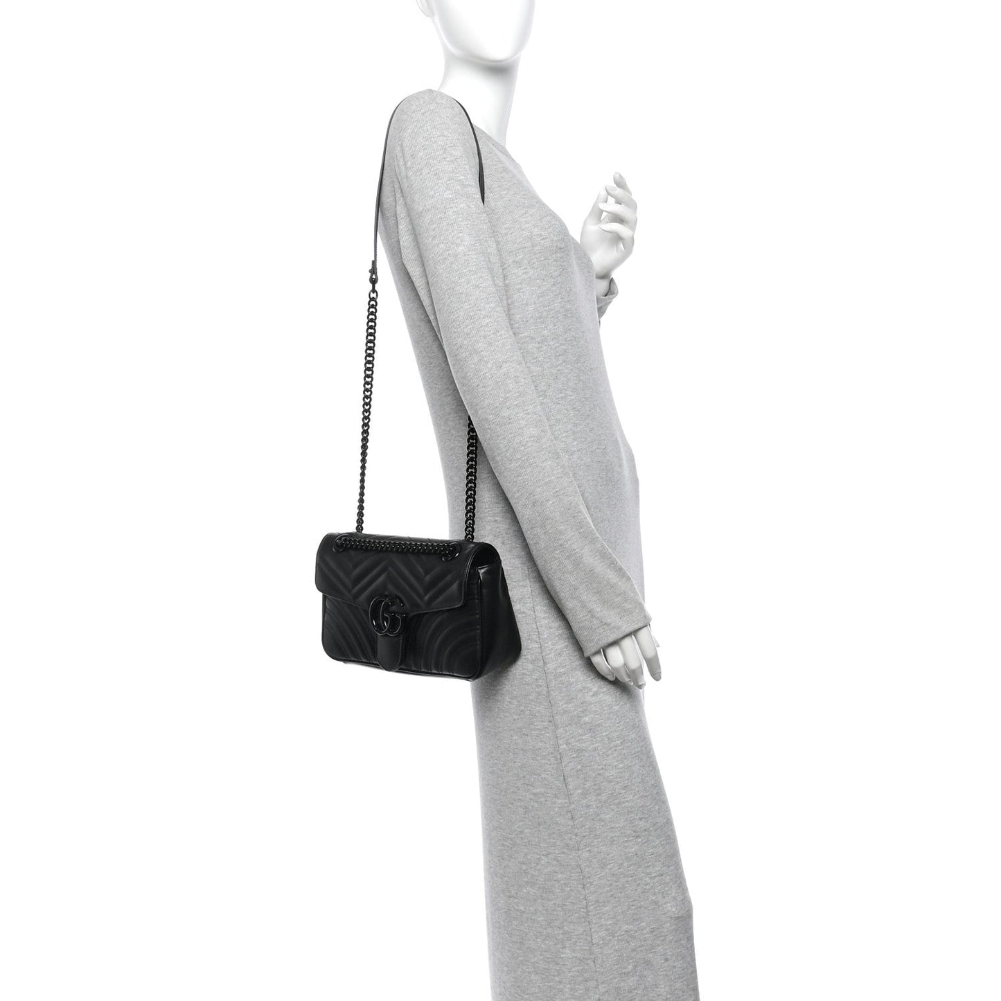 Calfskin Matelasse Monochrome Small GG Marmont Shoulder Bag Black