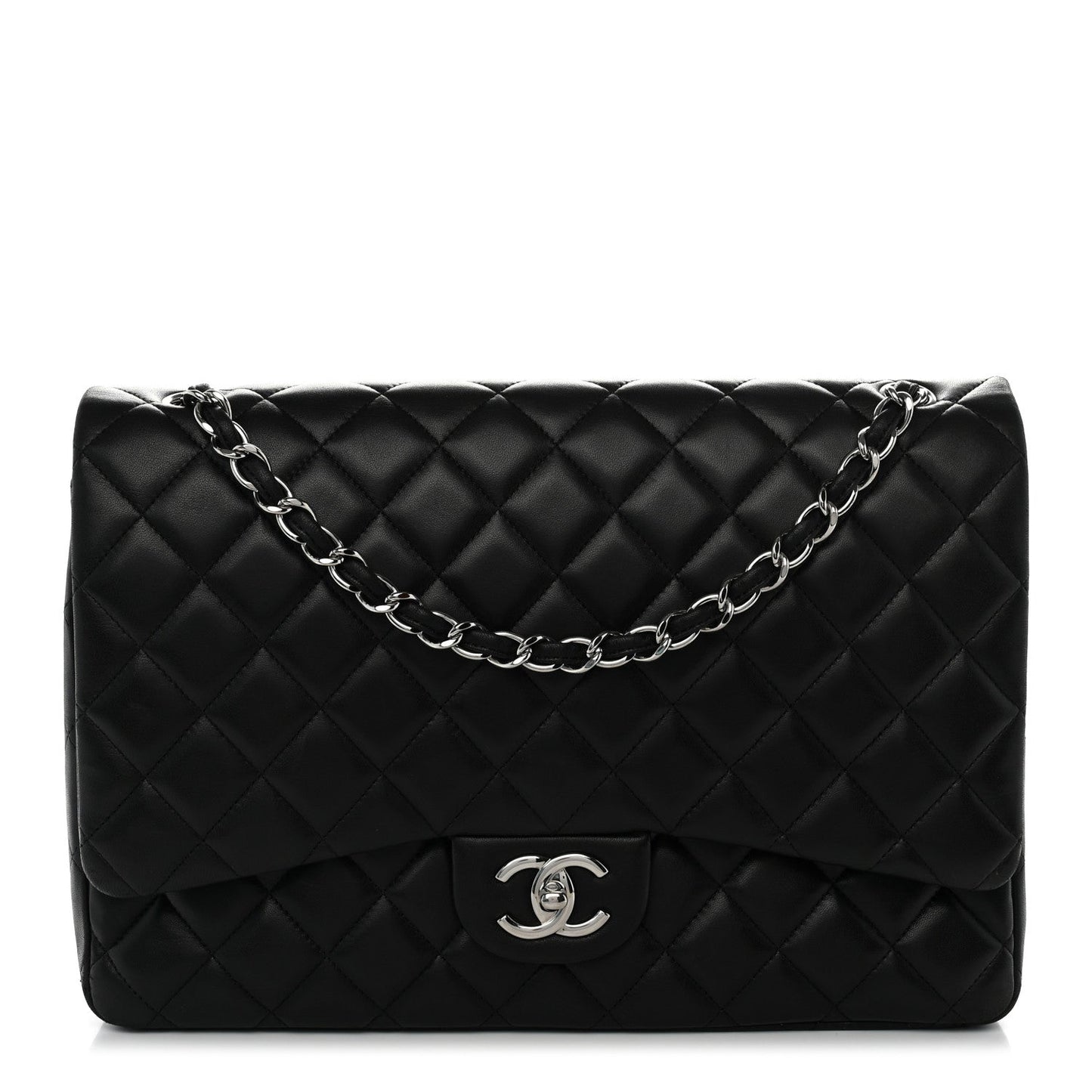 Lambskin Quilted Maxi Double Flap Black